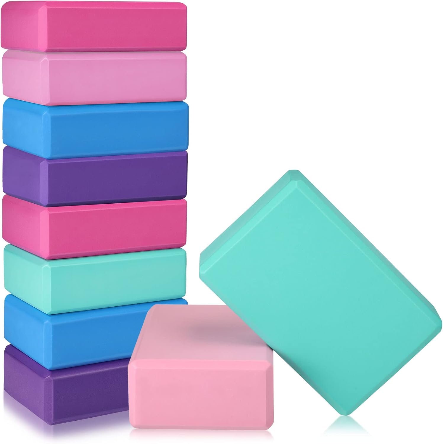 10 Pcs Yoga Blocks Bulk EVA Foam Blocks High Density Foam Brick Yoga Accessories, Improve Strength and Aid Balance and Flexibility, Supportive Soft Non Slip Surface for Pilates (Multicolor)