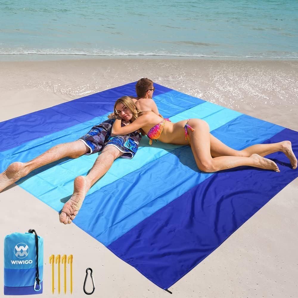 WIWIGO Beach Blanket Waterproof Sandproof Beach Mat 79″ X 83″/10’x9’for 2-8 Adults Quick Drying Outdoor Picnic Mat Beach Accessories for Travel, Camping, Hiking