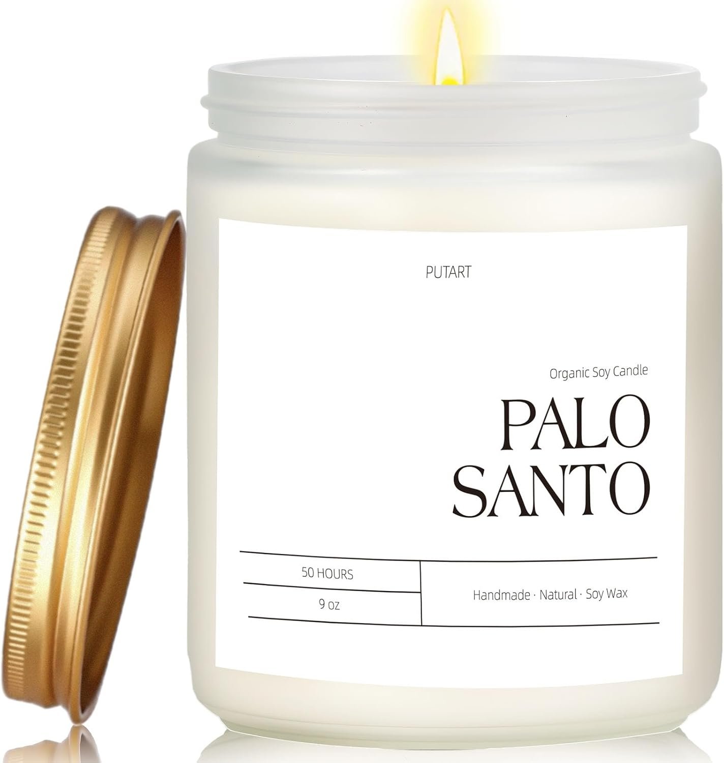 Putart Palo Santo Highly Scented Candle for Home, 9oz Natural Soy Aromatherapy Non Toxic Candles with Essential Oil, Home Fragrance Stress Relief & Meditation Jar Candles Gifts for Women & Men, White