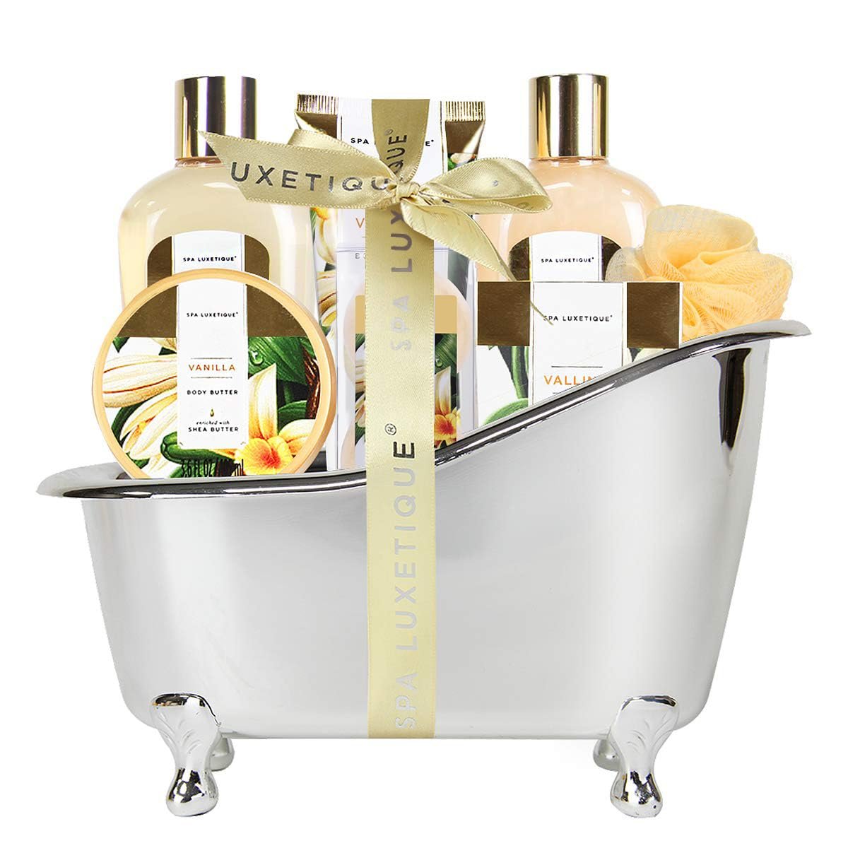 Gifts for Women, Spa Luxetique Spa Gift Baskets for Women, 8 Pcs Vanilla Bath Gift Sets, Vanilla Gift Baskets, Valentine’s Day Gifts