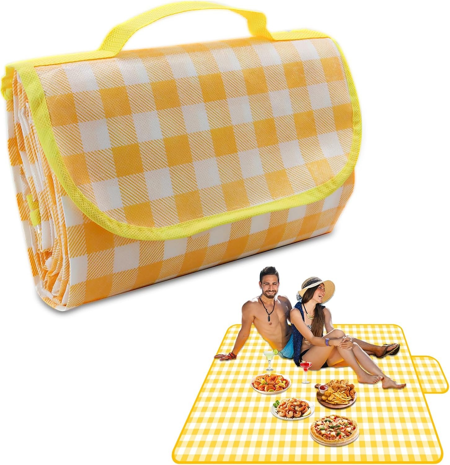 Outdoor Picnic Blanket, 80″ x 60″ Foldable Waterproof Sand Beach Mat for Beach, Camping & Lawn, Sandproof & Portable, Compact Travel Blanket for Picnics & Family Outings