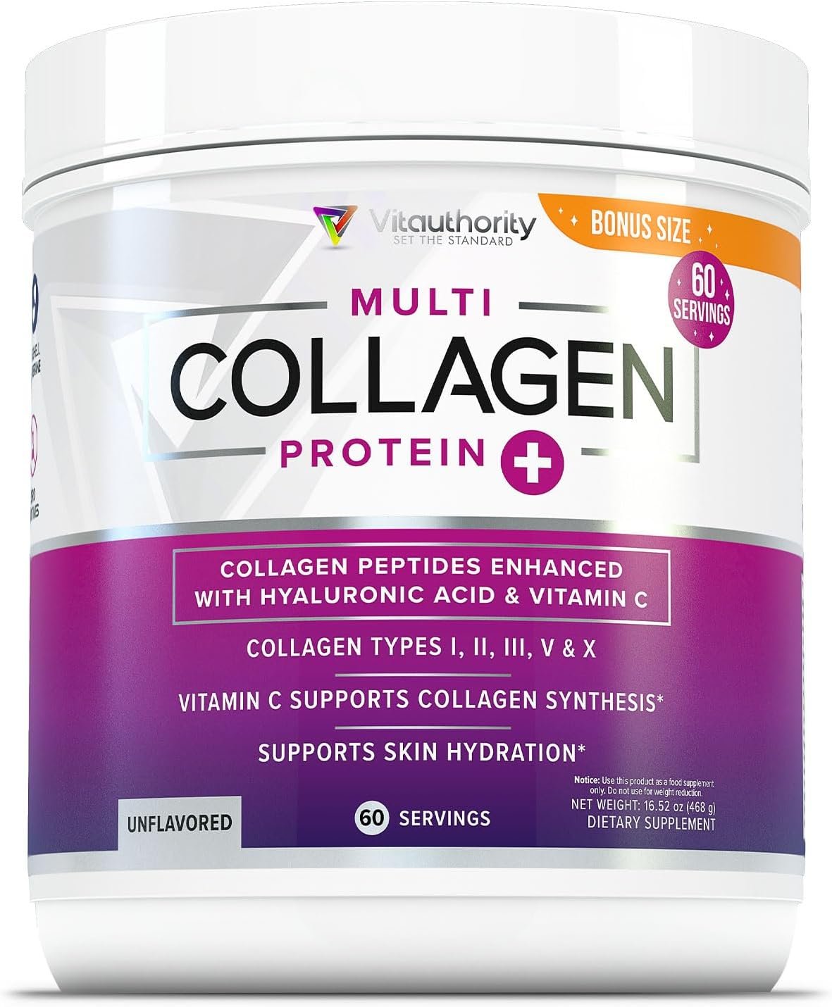 Multi Collagen Peptides Powder for Women – Hydrolyzed Unflavored Collagen Powder for Women with Types I II III V & X plus Vitamin C & Hyaluronic Acid for Beautiful Hair Skin and Nails – 60 Servings