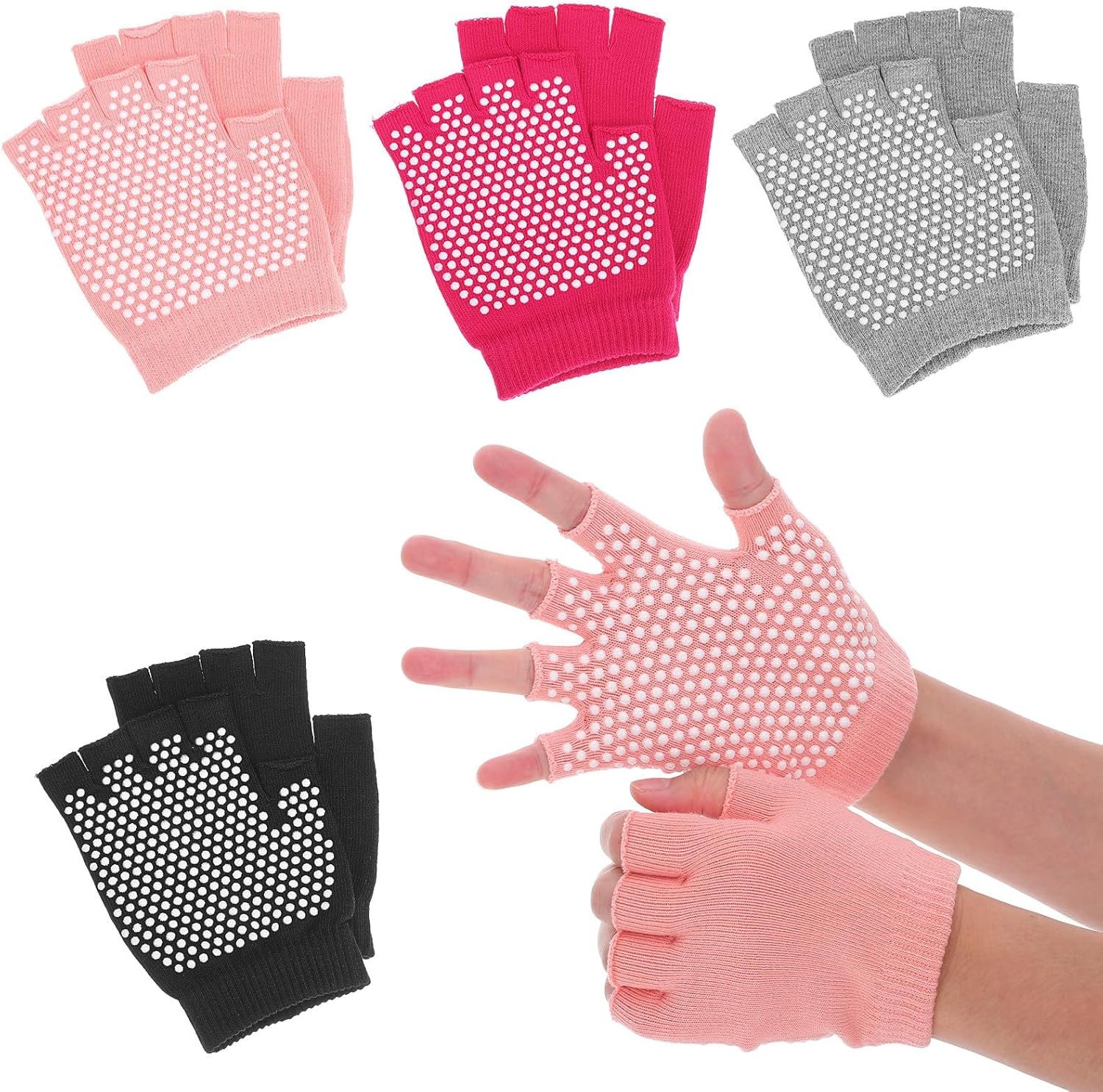 Sewroro 4 Pairs Women Yoga Gloves Fingerless Non-Slip Workout Gloves for Pilates Dancing Training Fitness