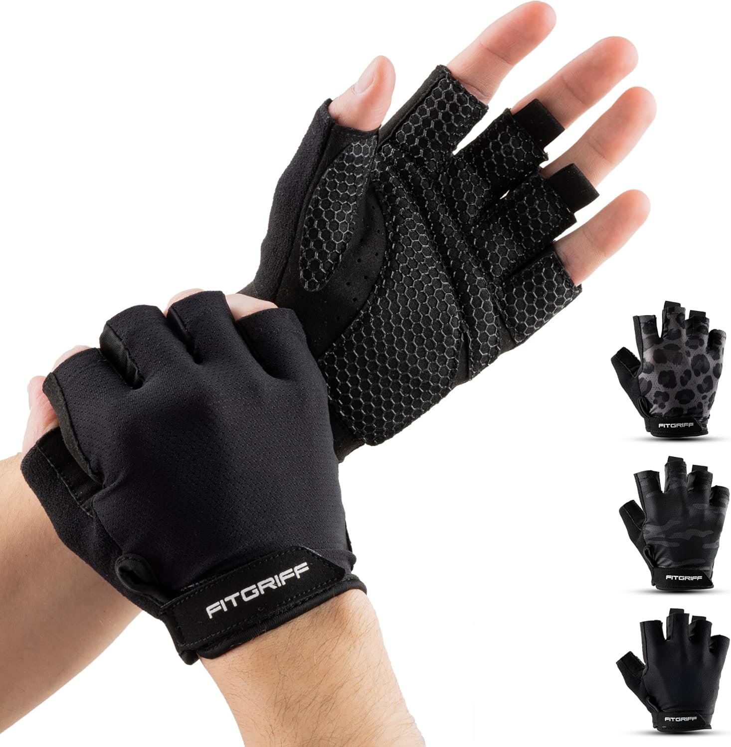 Fitgriff® Workout Gloves (Padded) for Men & Women – Fingerless Gym Gloves for Weight Lifting, Training – Full Palm Protection