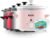 KOOC Small Slow Cooker, 2-Quart, Free Liners Included for Easy Clean-up, Upgraded Ceramic pot, Adjustable Temp, Nutrient Loss Reduction, Stainless Steel, Pink, Round